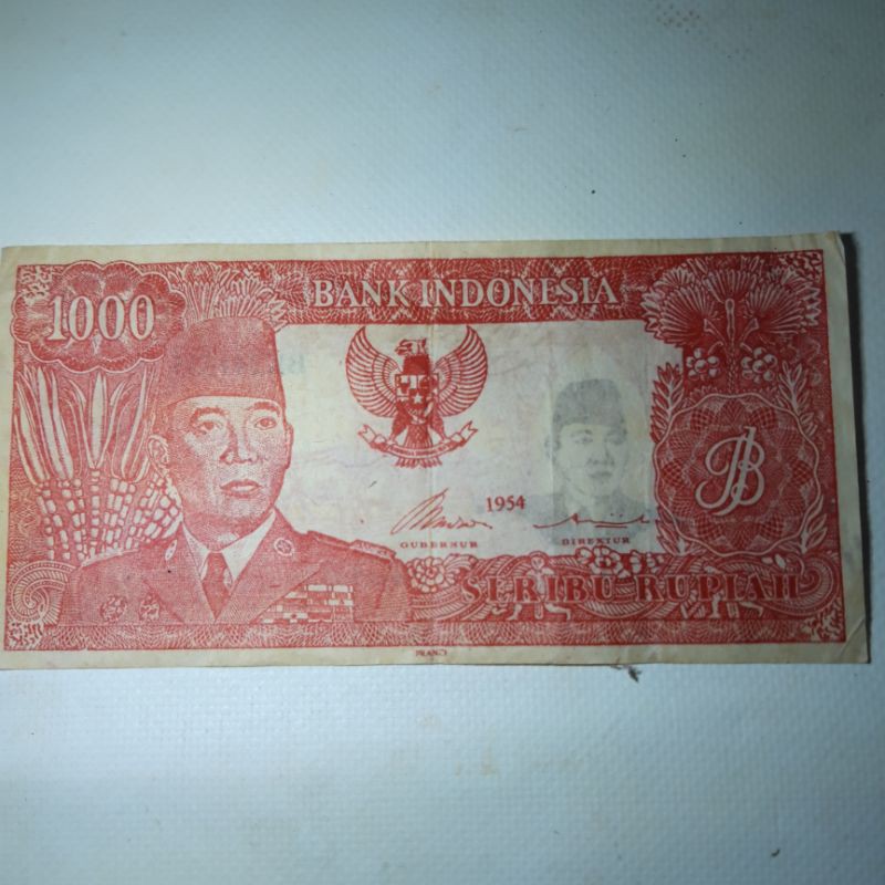 asli uang kertas kuno 1000 rupiah soekarno 1954