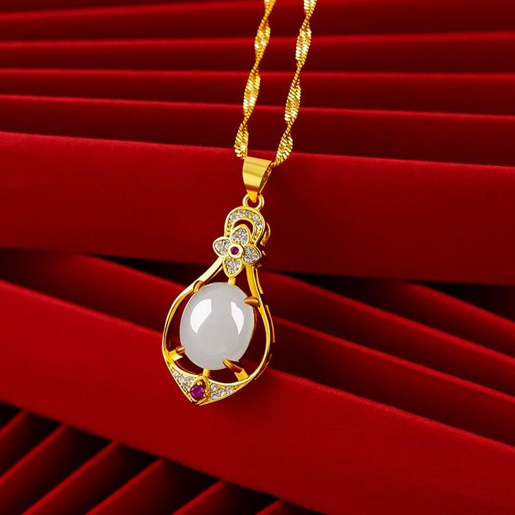 Terlaris.. Fashion Wanita Kalung Emas 24 K Vietnam Pasir Emas Kalung Empat Daun Semanggi Berlian Lio