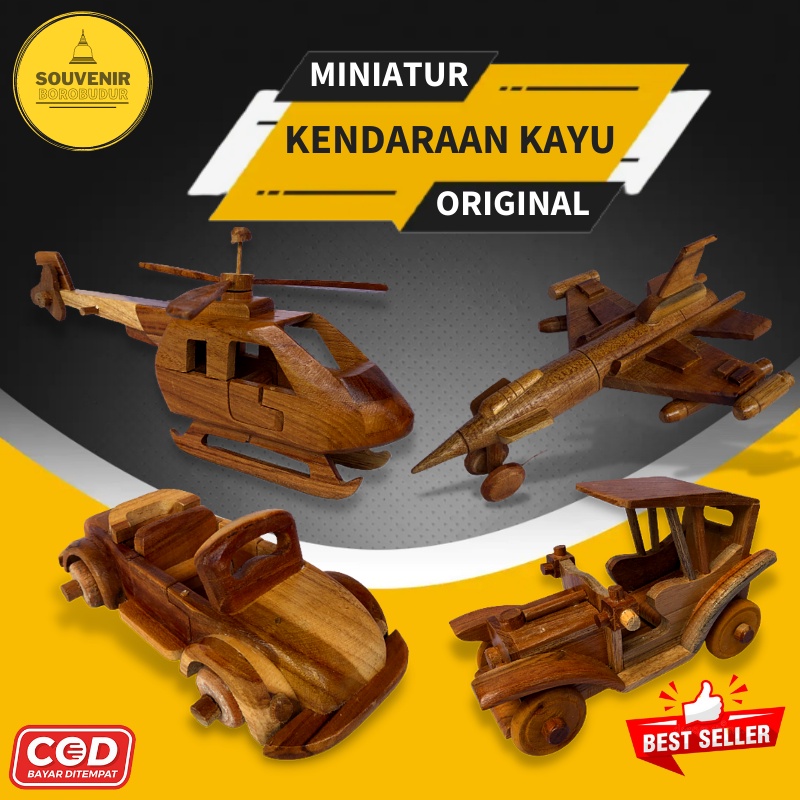 Pajangan Miniatur Kayu Jati MOBIL PESAWAT VESPA KERETA HARLEY Hiasan Meja Aesthetic Rak Dinding Souv