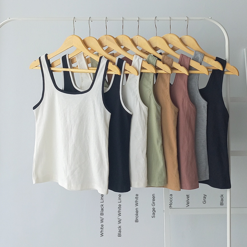 Isla Basic Tanktop Thick Strap Square Neck Stretch - Tanktop Kekinian - Pakaian Wanita - Inner - Singlet - Tank top-2