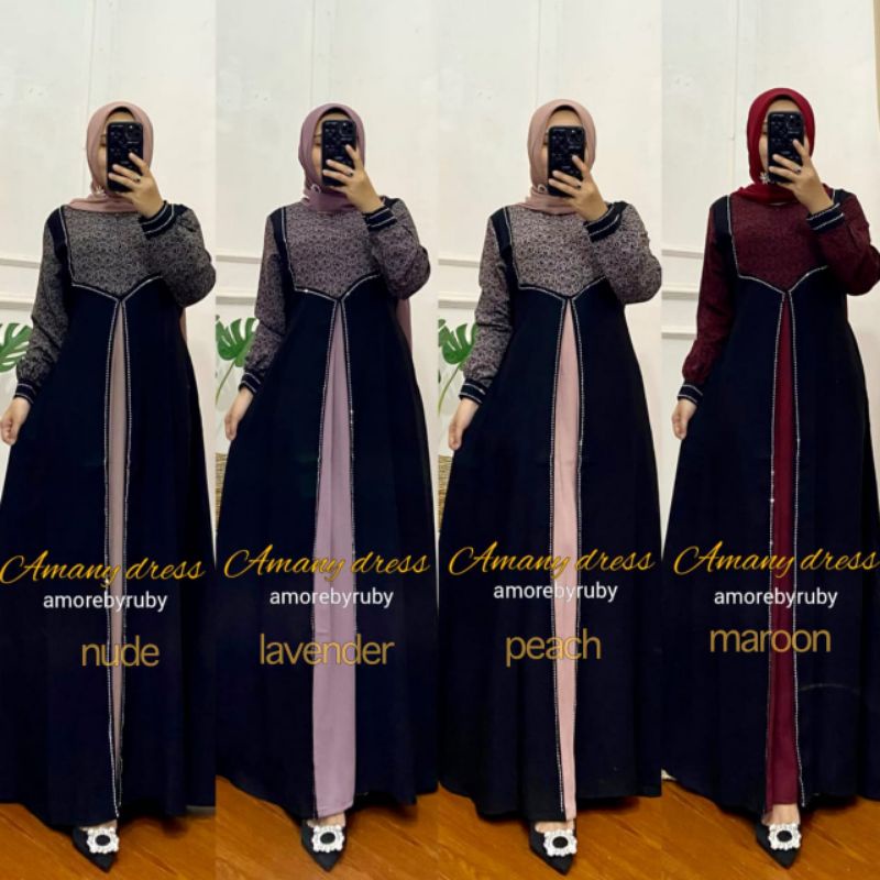 toko weny gamis motif terbaru 2022modern terbaru kekinian edisi amany Amore by ruby