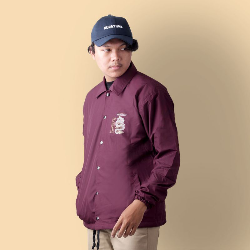 Jaket Coach Windbreaker Pria Original Premium Material Warna Marun | Jaket Taslan Parasut Tahan Air | Jaket Style Japan Keren Anti Air