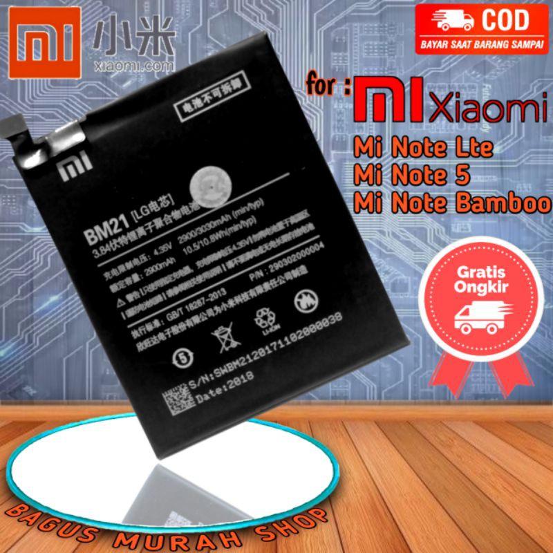 Baterai Battery HP Mi Note Lte/Mi Note 5/Mi Note Bamboo BM21/Batre Xiomi BM 21