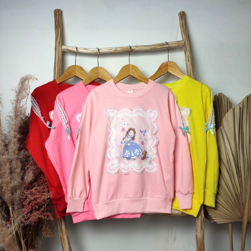 Sweater Anak Perempuan Import Premium Variasi Lengan Renda 7-10th