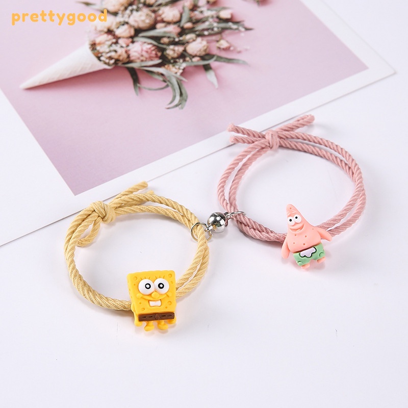 2 Pcs/set Lucu Kartun Magnet Menarik Pecinta Gelang Ikat Rambut Penggunaan Ganda Tali Rambut Hiasan Kepala Perhiasan - PD