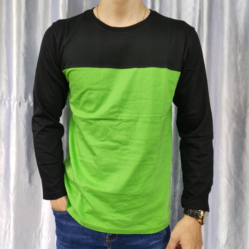 kaos polos kombinasi pria wanita HIJAU PUCUK - HITAM kaos seragam couple