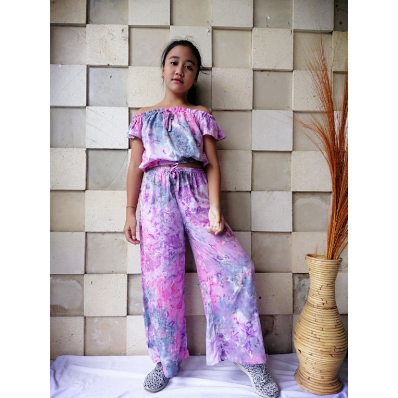 Set Zelia Kulot Crop Top Tie Dye (6-14 th)