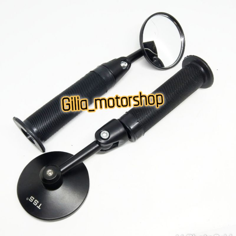 Handgrip Bulu Premium Plus Spion Jalu Bulat Mirro Cembung Bar End Full Black Edition Universal Motor Vario,Vespa,mio,Beat dll