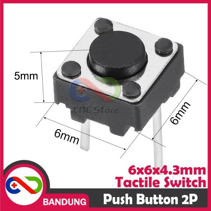 TACTILE SWITCH PUSH BUTTON 6X6X5 MM 2P 2 PIN PUSH-ON MOMENTARY