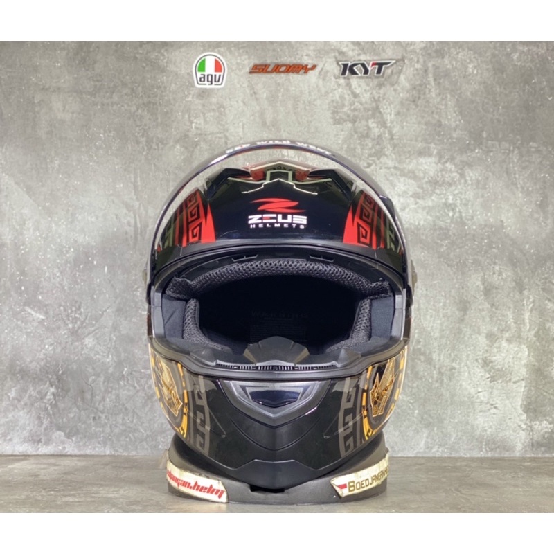PAKET GANTENG  ZEUS HELM ZS811 AL47 SPARTAN BLACK RED - SPOILER 2D - FULL FACE-2