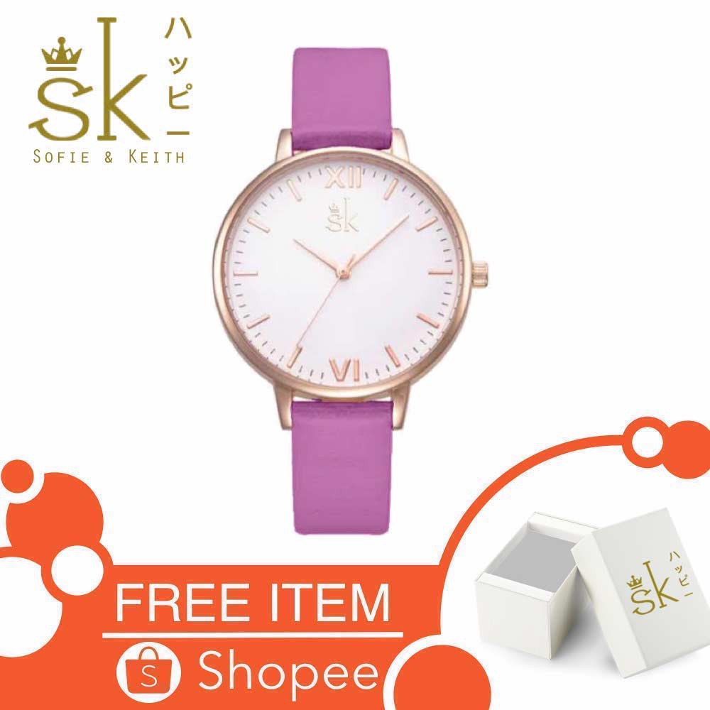 SK Stone Jam Tangan Wanita Fashion Strap Leather - Pink - SK_Stone_Free_Box