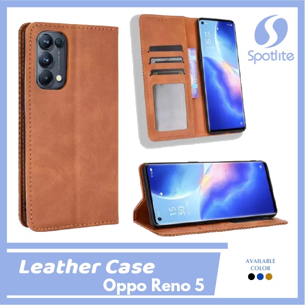 FLIP COVER OPPO RENO 5 LEATHER CASE DOMPET HP KULIT SPOTLITE