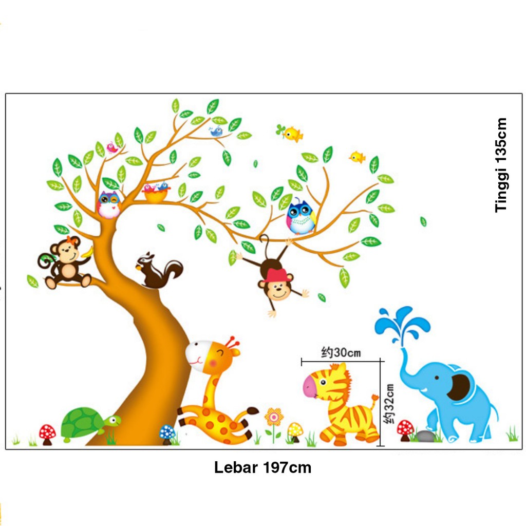 RELIZA WALL STICKER 2X60X90 POHON HEWAN N CUTE ANIMAL TREE STIKER DINDING XY1163 AY242