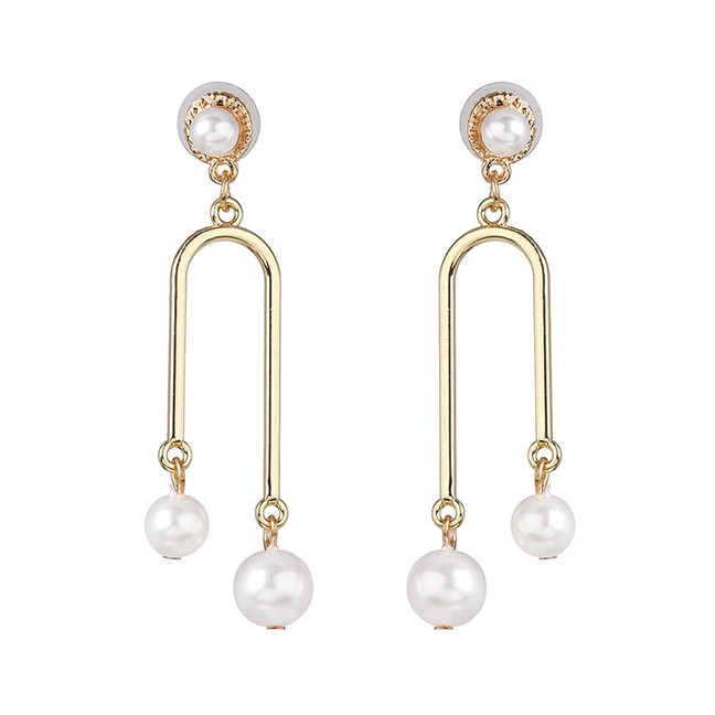 LRC Anting Tusuk Fashion Gold Fringed Pearl Earrings D02988