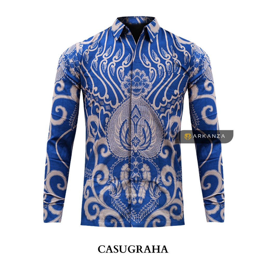 BATIK ARKANZA Motif CASUGRAHA Hem Atasan Kemeja Baju Batik Pria Cowok Laki Laki Slimfit Full Lapis Furing Lengan Panjang Lengan Pendek Original Asli