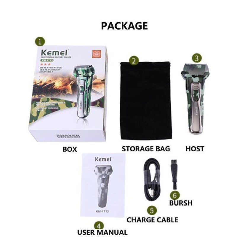 kemei electric shaver km 1713 military men