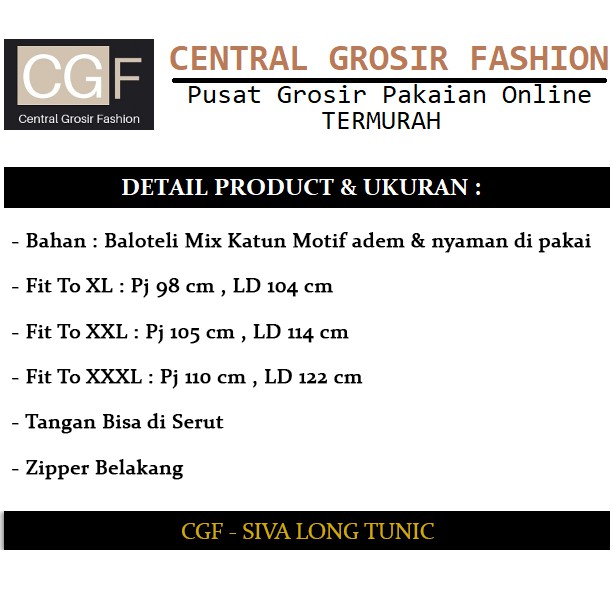 Siva Long Tunik - Central Grosir Fashion (CGF) - Ukuran XL-3XL - Matt Baloteli Mix Katun Motif