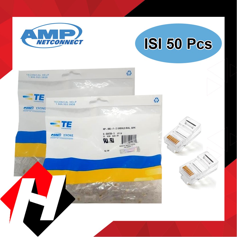 Connector RJ 45 AMP CAT 5E / Konektor RJ45 CAT 5E AMP Isi 50pcs / RJ45 AMP Murah