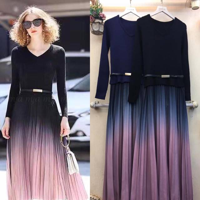 Ready Maxi dress bhn Bangkok kombinasi rajut