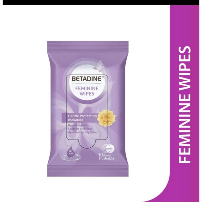 betadine feminime wipes gentle protection immortelle 10s / tissue wanita