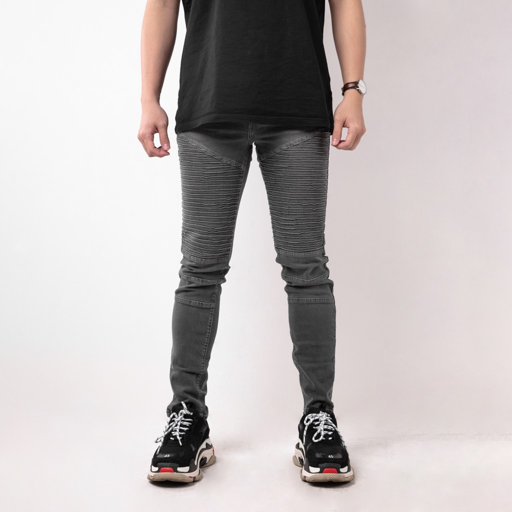 Celana Jeans Pria Bahan Stretch Denim - Biker Jeans - Dark Grey - (UJB-01)