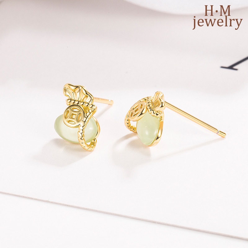 Anting Tusuk Sterling Silver 925 Dengan Batu Giok Hetian Untuk Wanita