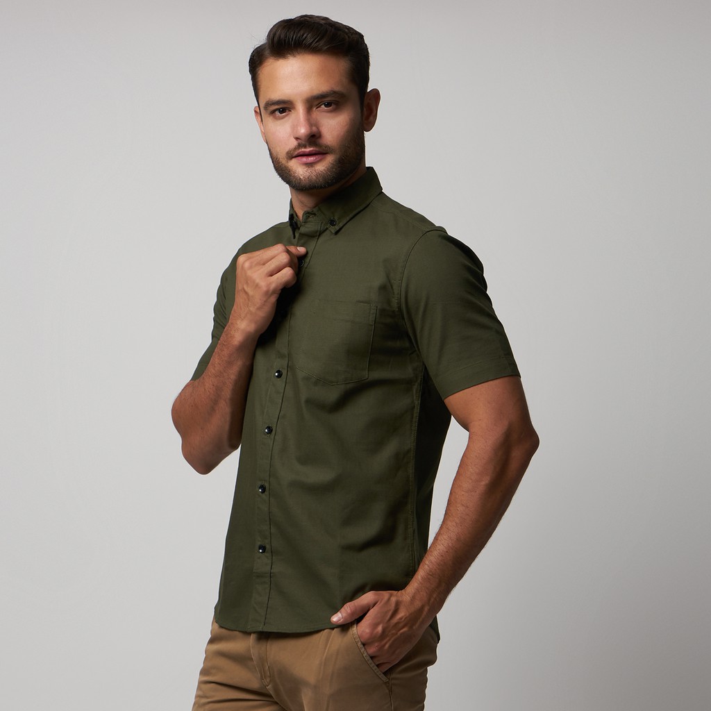 Kemeja Cowok Polos Pria Tangan Pendek Army Premium Quality Sigarate Slimfit Casual Kantoran Trendy