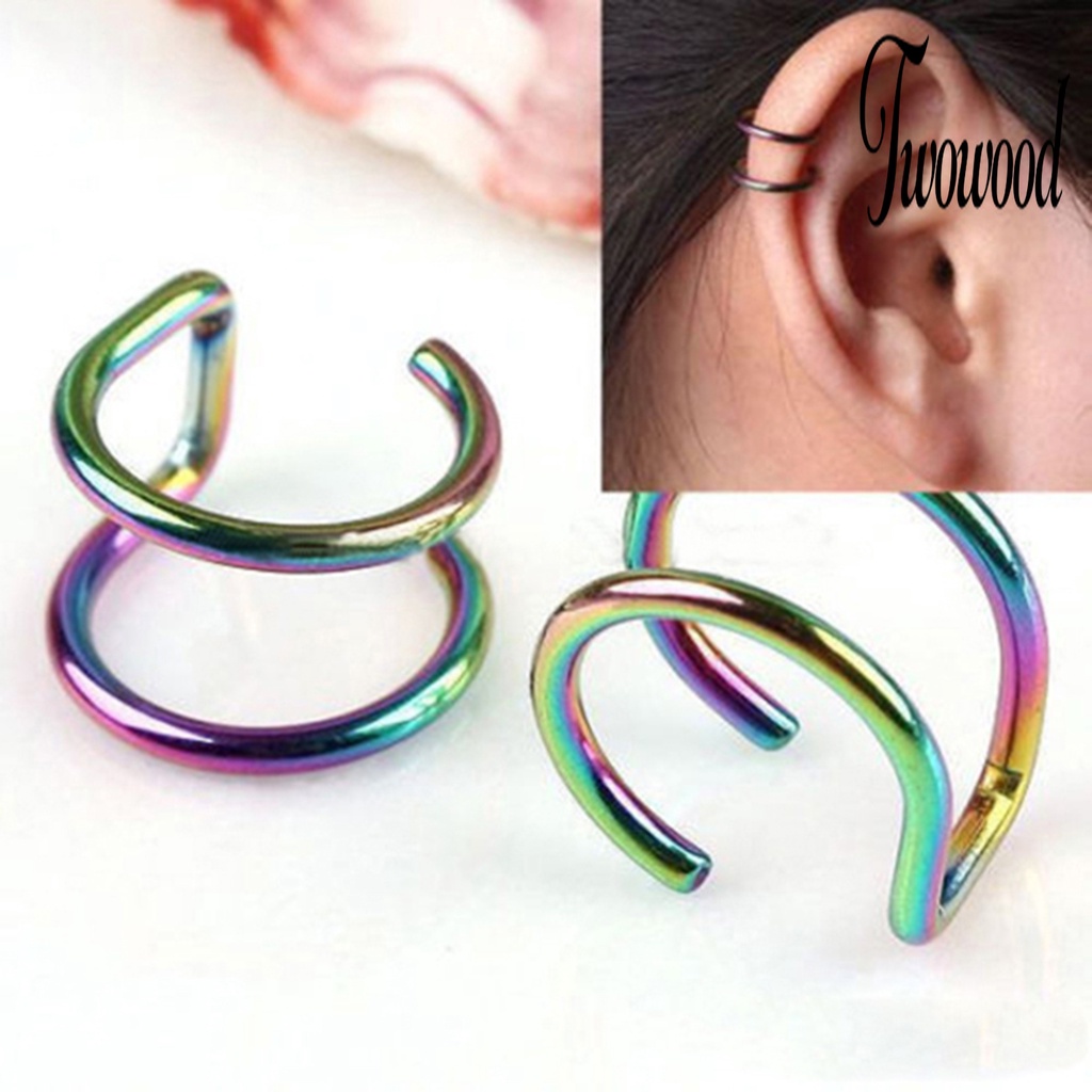 Anting Tulang Rawan Palsu 2 Baris Bahan Stainless Steel