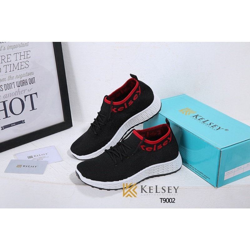 Kelsey Sepatu Flyknit Sneakers Wanita / Flykint Shoes 3cm T9002