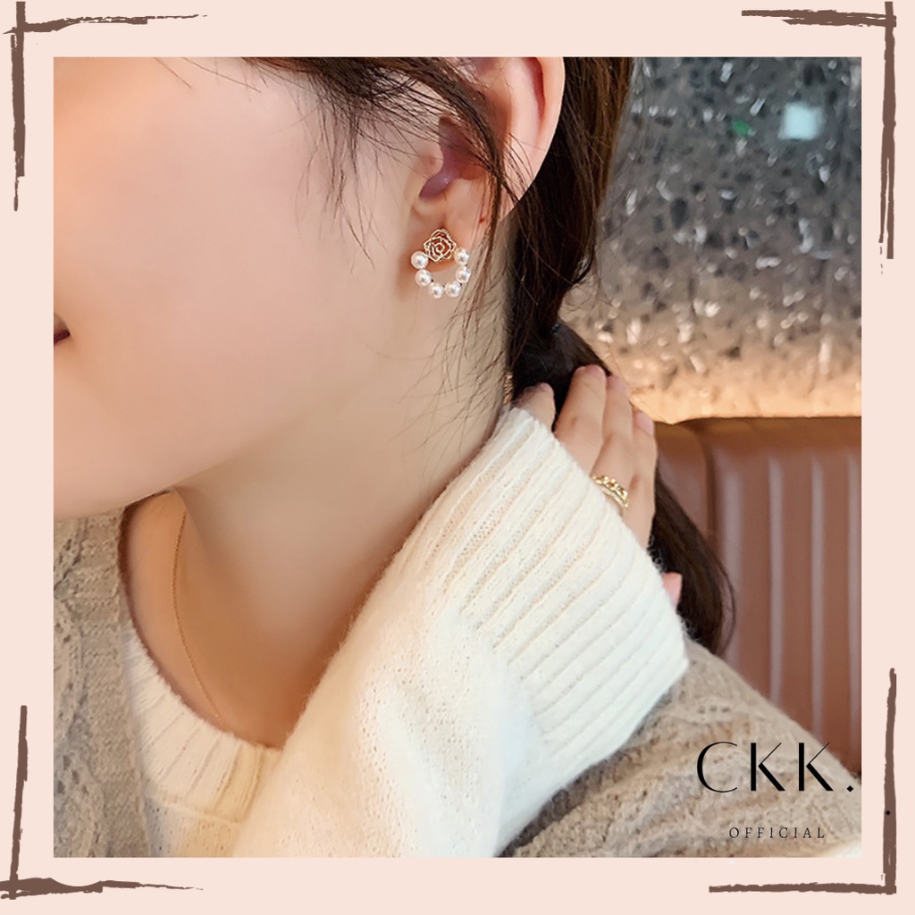 ➰CKK➰ K29 Anting Stud Mutiara Bentuk Bunga Gaya Untuk Wanita