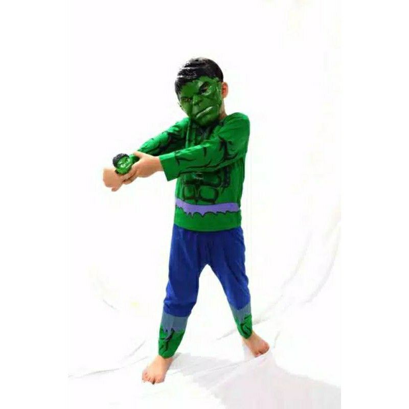 KOSTUM BAJU ANAK LAKI LAKI HULK HIJAU / KAOS HULK HIJAU DAPAT TOPENG