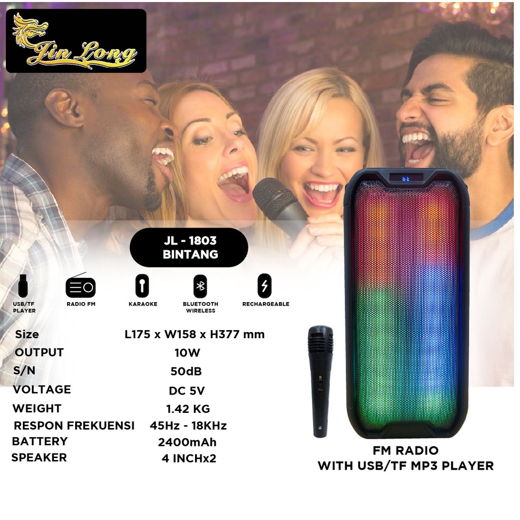 SPEAKER JINLONG ORIGINAL JL 1803 BINTANG SPEAKER BLUETOOTH SPEAKER KARAOKE