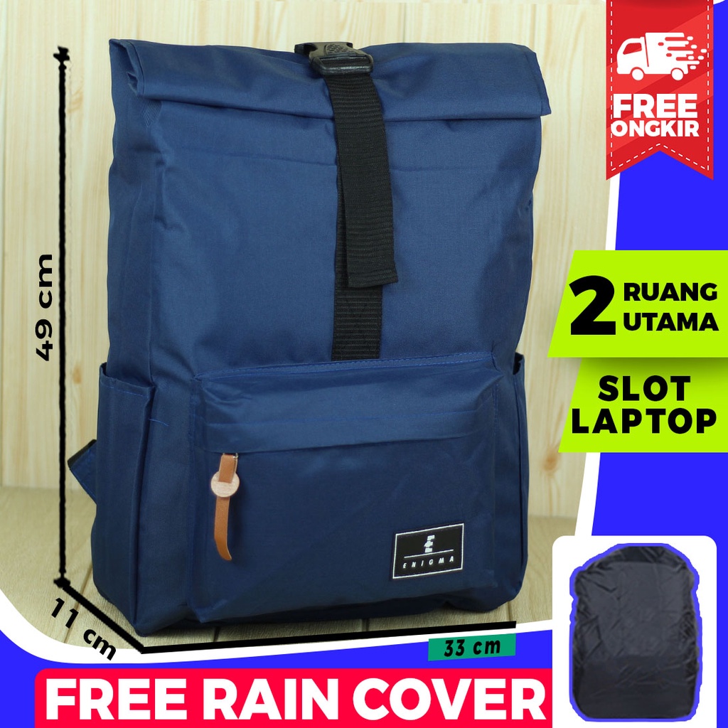 Tas Ransel Enigma Rolltop Biru Ransel Sekolah Kuliah Cowok Cewek Pria Wanita Fashionable Berkualitas