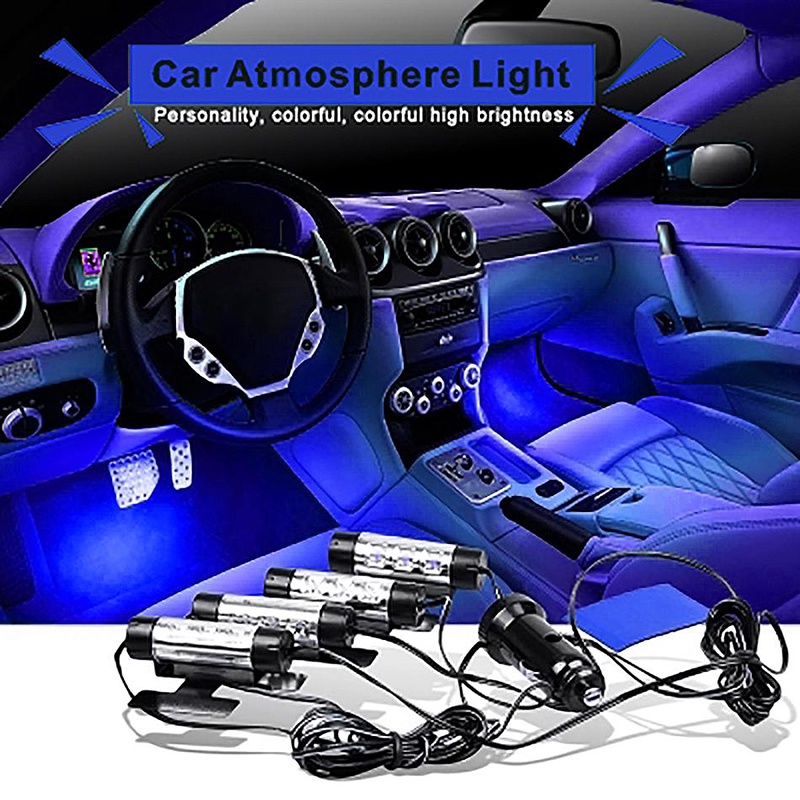 4 Pcs Lampu 3 Led 4in1 Warna Biru Untuk Dekorasi Interior Mobil