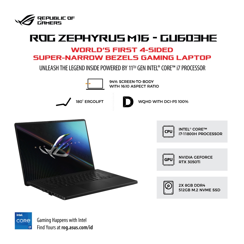 Asus ROG Zephyrus M16 GU603HE-I7R5G6T-O Core i7-11800H/16GB/512GB SSD
