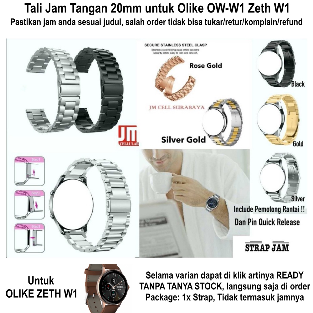 Tali Jam OLIKE OW-W1 ZETH W1 - Strap 20mm Real Stainless Steel Metal Bukan Hollow