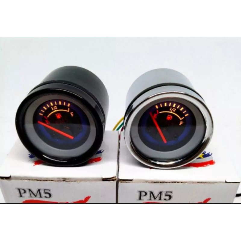 Speedometer Amper bensin led jarum / Fuel Meter bensin analog led body crome sama hitam 12 volt universal motor