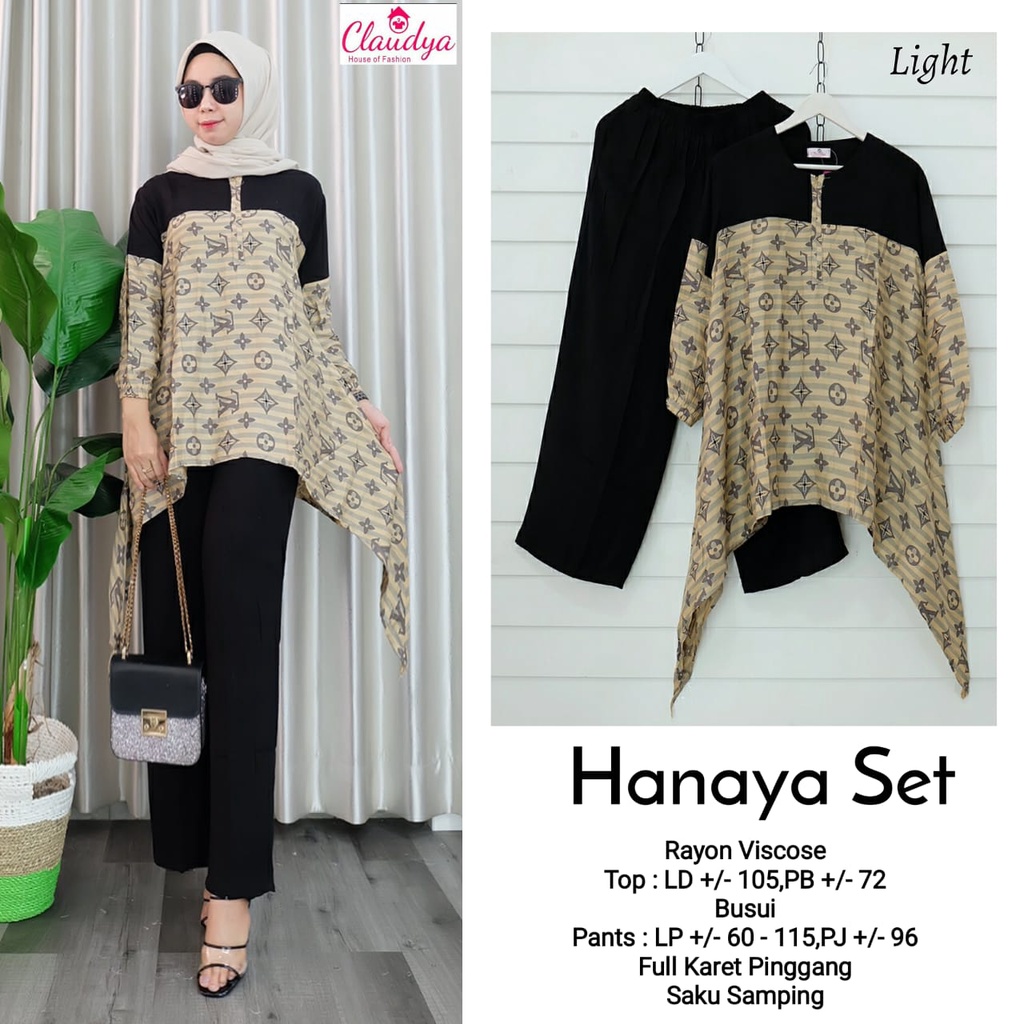 SETELAN WANITA BUSUI STYLIST FULL KARET PINGGANG ~ BAHAN RAYON VISCOSE ~ HANAYA SET ORIGINAL CLAUDYA