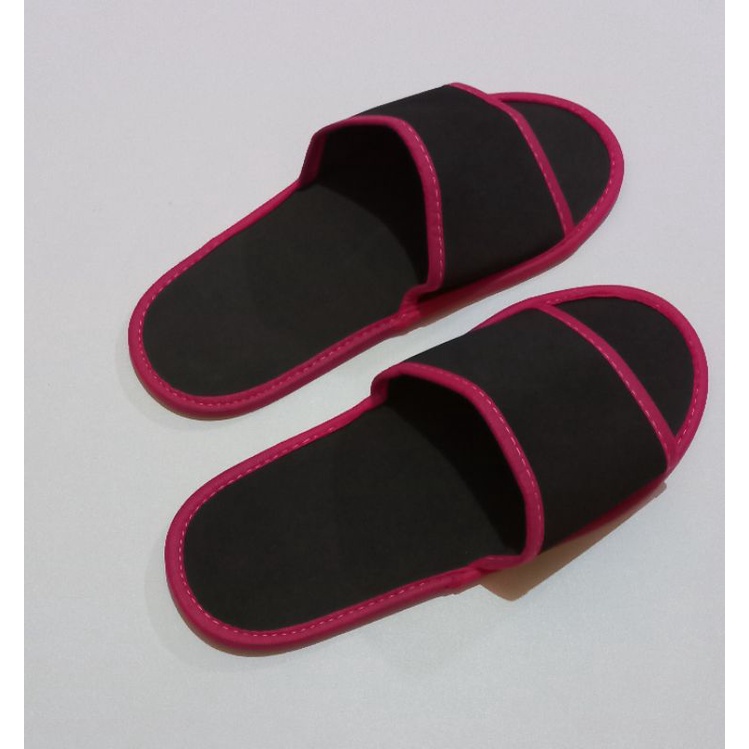 COSTUM SABLON SANDAL LANTAI /HOTEL # SLIPPERS SEPOND 4 ML MIN ORDER 100 PASANG-Hitam list pink