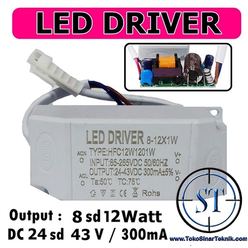 Kit Driver LED 12Led x 1Watt 220VAC 12w 12 Watt Panel Travo Trafo Led Panel Plafon Downlight Plus Box Kabel Jack Efisien Siap Pakai