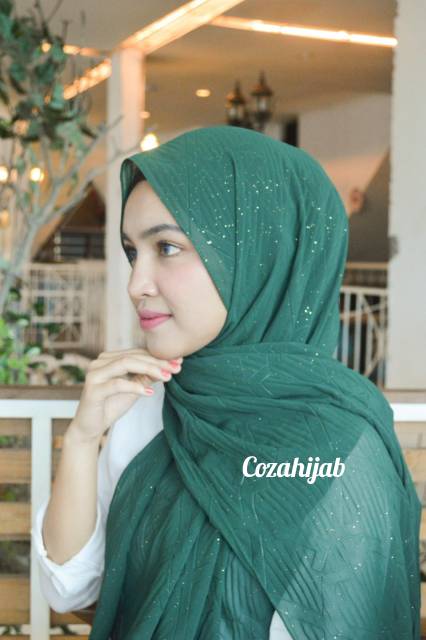 PASMINA BUBBLE CHIFON SHINY GLITERS GOLD BERSINAR / Coza Batik