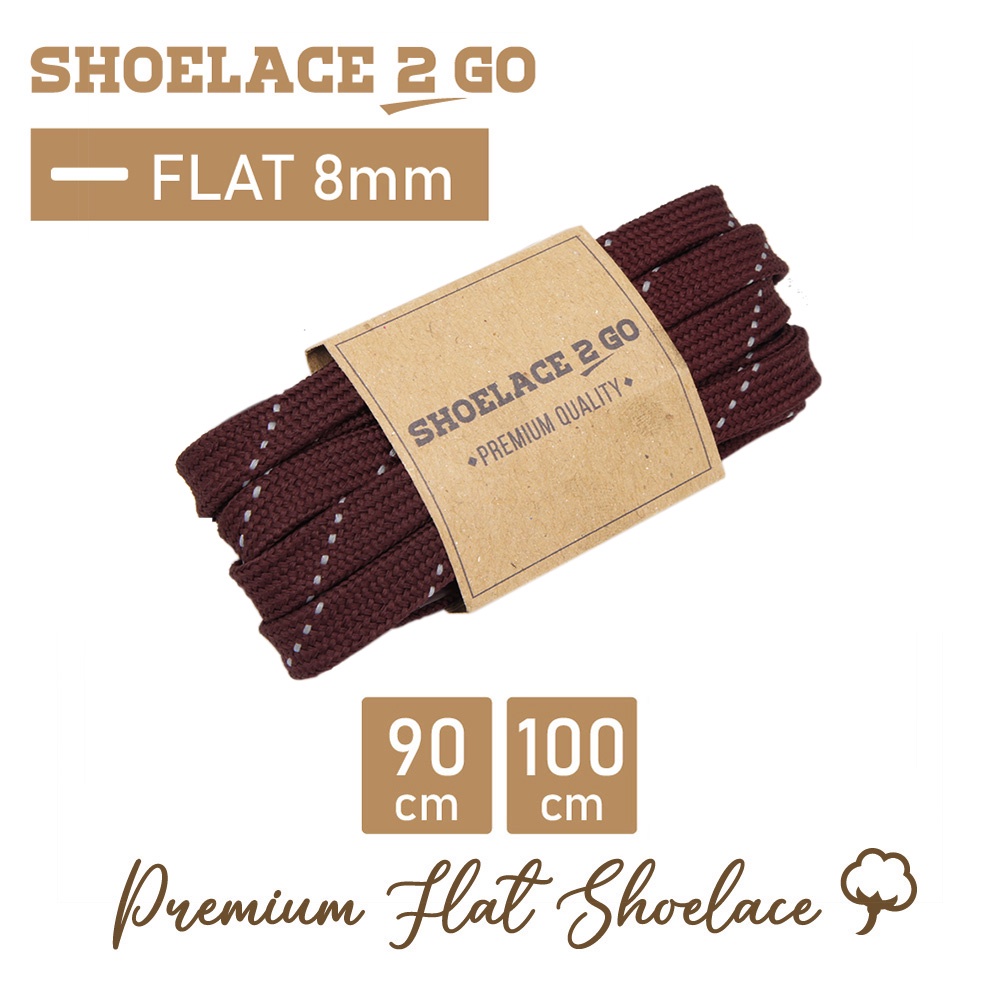 SHOELACE 2 GO PREMIUM TALI SEPATU MOTIF GEPENG PIPIH FLAT - N17 RED MAROON WITH WHITE STRIPES - 90CM 100CM