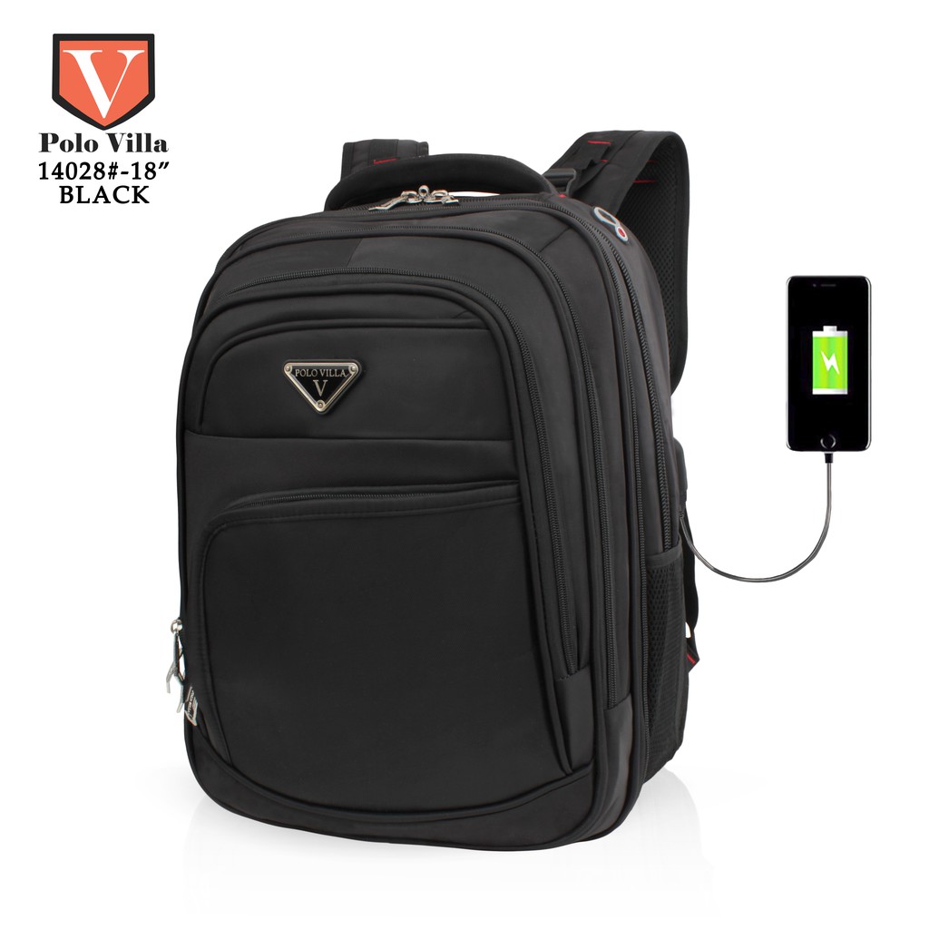 (TSI) Tas Design Polo Villa 14028 Tas Punggung Pria Gratis Rain Cover n Kabel USB Tas Sekolah
