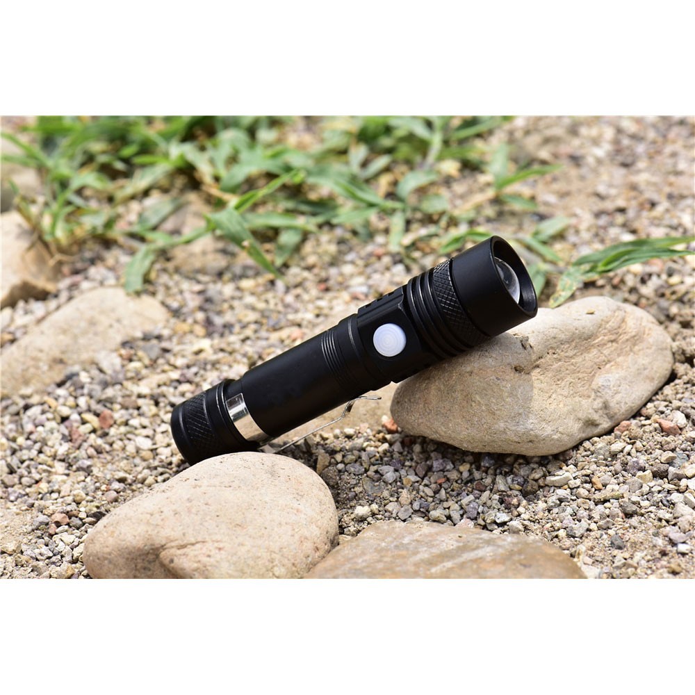 Pocketman Senter LED USB Rechargeable XML-T6 6200 Lumens 10W - P15 - Black