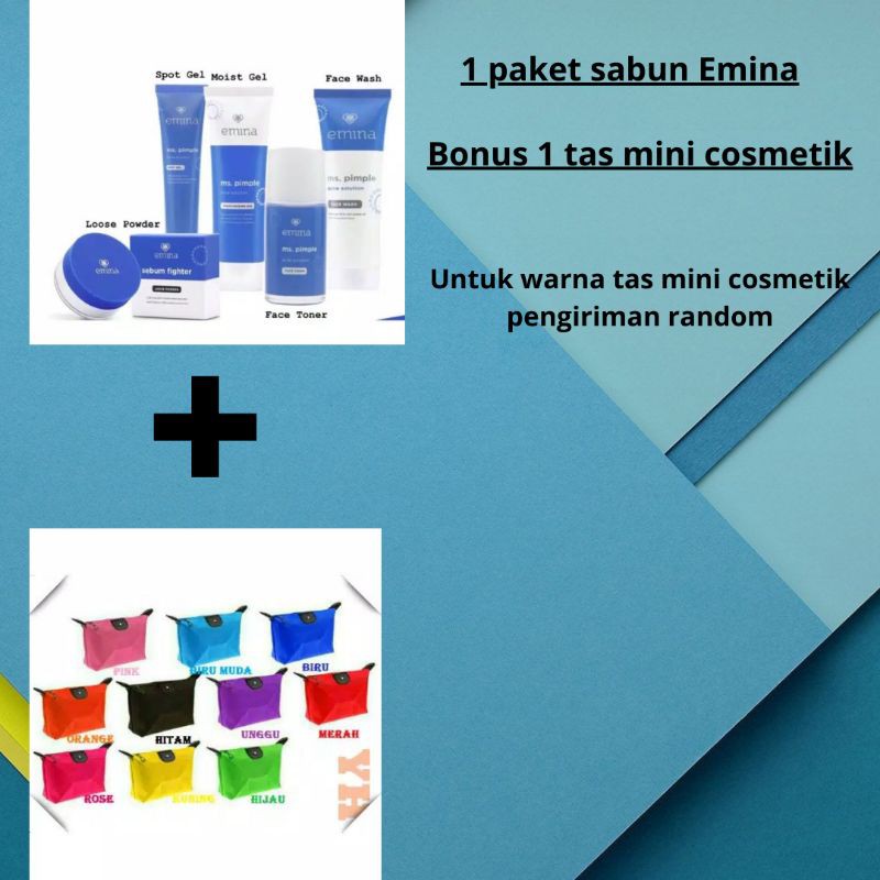 Promo satu paket sabun Emina ms Pimple paket isi 5 seri ms pimple + Tas mini cosmetik
