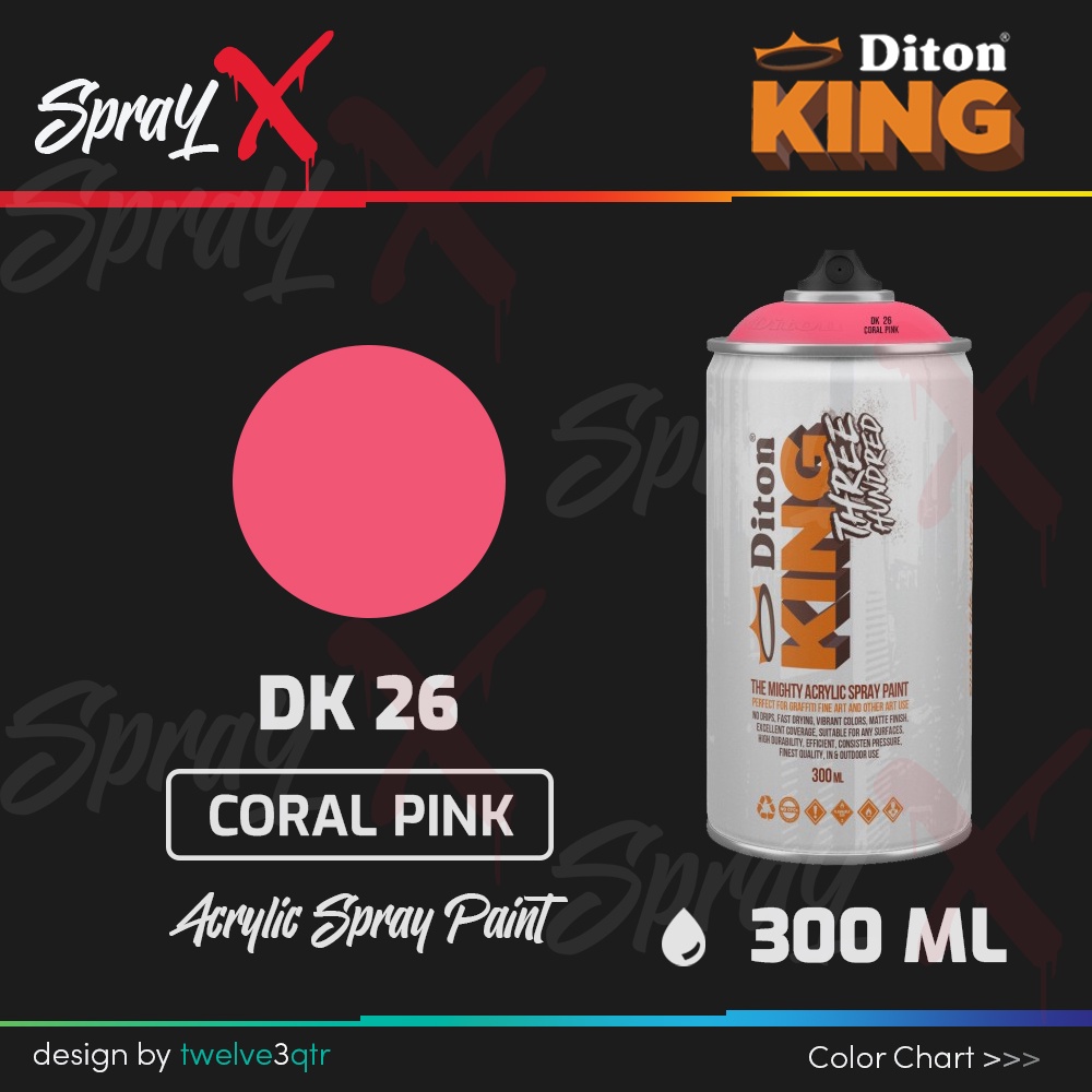 DITON KING ACRYLIC CORAL PINK DK 26 / PINK CAS DK26 300ML - GRAFFITI PAINT DOFF