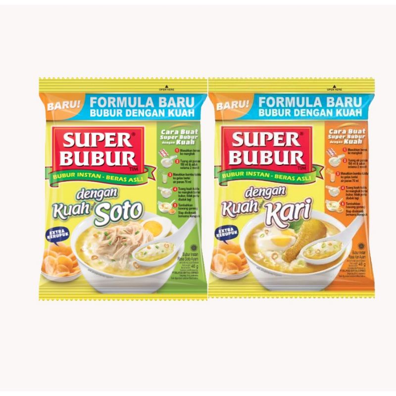 

Super Bubur Kuah Soto Kuah Kari Abon Sapi Ayam Bubur Instan Beras Asli 46gr