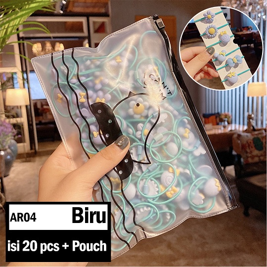 Fynshop ♛ AR04 20 Pcs Set Ikat Rambut bahan karet Warna-Warni Gaya Korea untuk Anak Perempuan-Biru