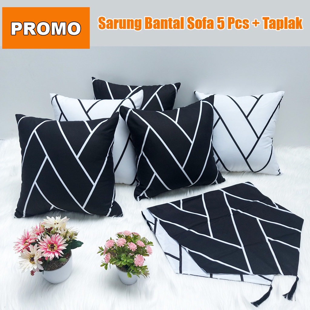 [✅COD] PAKET (5 PCS) SARUNG BANTAL SOFA SET 40X40 + TAPLAK MEJA HIASAN DEKORASI RUANG TAMU PERLENGKAPAN RUMAH MODERN MEWAH