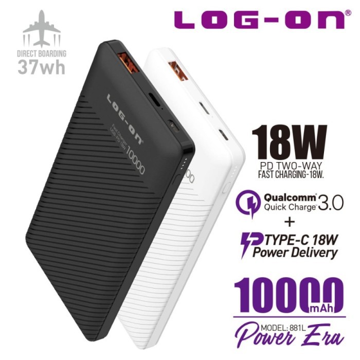 POWERBANK LOG ON 881L POWER ERA 2 USB QC 3.0 PD + TYPE-C 18W 10000 MAH